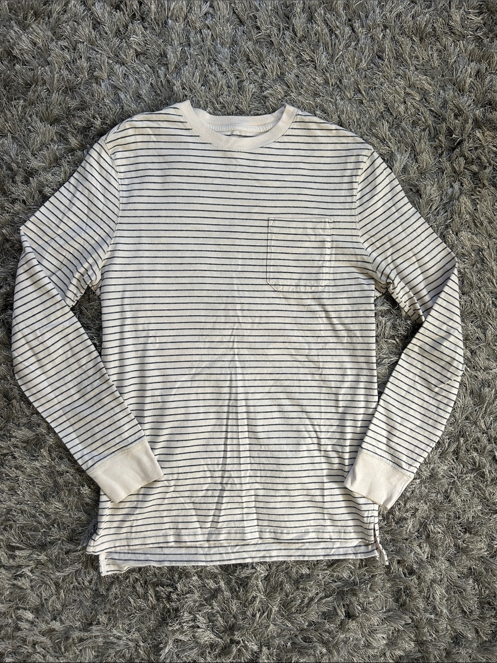 Goodfellow & Co Cream Long-Sleeve Tee with Thin Black Stripes - Size M